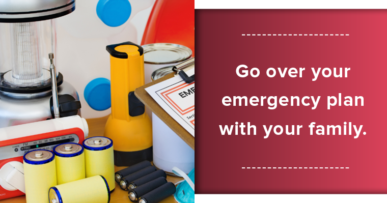 Image of flashlight, batteries, radio and an emergency plan