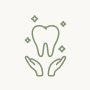 Line icon portraying two hands delicately cradling a luminous tooth, symbolizing care and attention to dental well-being